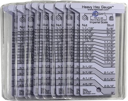 10 Pack HexSizer Heavy Hex Gauge - Inch to 4-5/8" Metric to 120mm, Plastic, Protective Vinyl Sleeve - (Gray on White) in Saudi Arabia