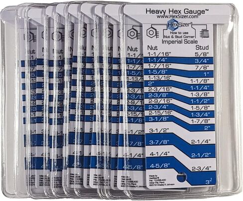 10 Pack HexSizer Heavy Hex Gauge - Inch to 4-5/8" Metric to 120mm, Plastic, Protective Vinyl Sleeve - (Gray on White) in Saudi Arabia