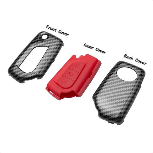 TANGSEN Flip Key Fob Case Compatible with Scion IM TC XB Toyota C-HR Corolla IM 3 Button Keyless Entry Remote Personalized Protective Cover Plastic Carbon Fiber Pattern Red Silicone in Kuwait