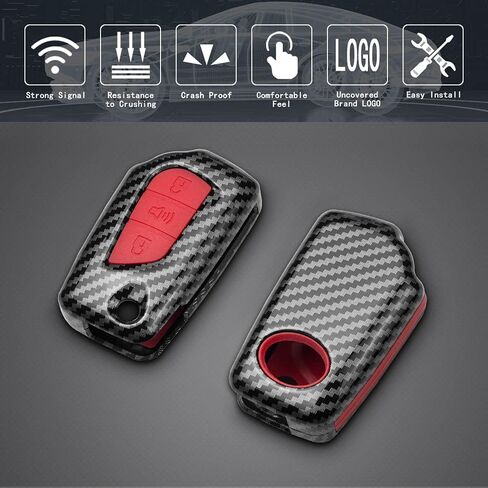 TANGSEN Flip Key Fob Case Compatible with Scion IM TC XB Toyota C-HR Corolla IM 3 Button Keyless Entry Remote Personalized Protective Cover Plastic Carbon Fiber Pattern Red Silicone in Kuwait
