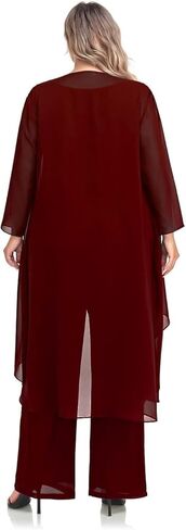 فستان أم العروس للسيدات من VK Selec 3 قطع محاكاة من الشيفون الحريري مع سترة مطرزة من الشيفون فساتين الحفلات 2023 خرز-عنابي مقاس XX-Large in Kuwait