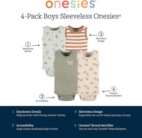 Gerber Baby Boys Multi-Pack Sleeveless Onesies Bodysuit in Saudi Arabia