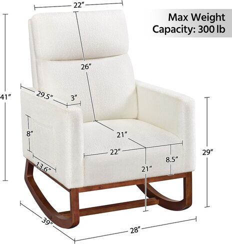 Yaheetech Rocking Chair, Modern Glider Chair, Recliner Armchair with Wood Legs and Side Pocket, Nursery Rocking Accent Chair with High Back for Living Room Bedroom, Beige in Saudi Arabia