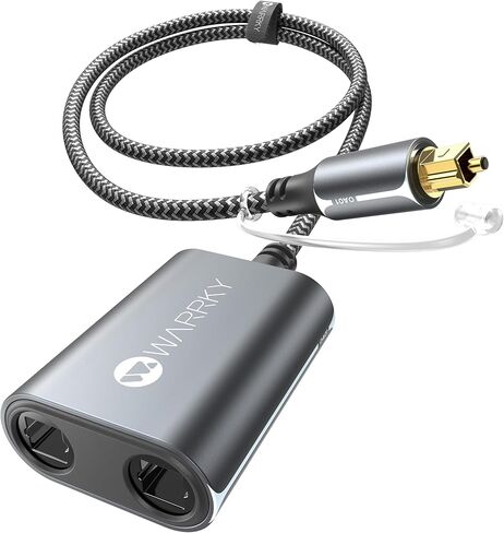 مقسم صوت بصري Warrky مع كابل نايلون بطول 2 قدم، مقسم بصري 1 في 2 خارج 【هيكل من الألومنيوم، مطلي بالذهب】 مقسم Toslink لـ LPCM 2.0، Dolby، DTS 5.1، متوافق مع مكبرات الصوت وسماعات الرأس وأجهزة التلفاز in Kuwait