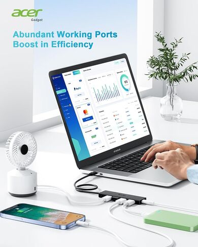 Acer USB C Hub 4 منافذ، 4 منافذ من النوع C إلى USB 3.1 محول، USB C محمول فائق النحافة إلى محور USB متعدد المنافذ لأجهزة الكمبيوتر المحمول بمنفذ C، iMac Pro، MacBook Pro، iPad. Windows وLinux وAcer PC والمزيد (0.7 قدم) in Kuwait