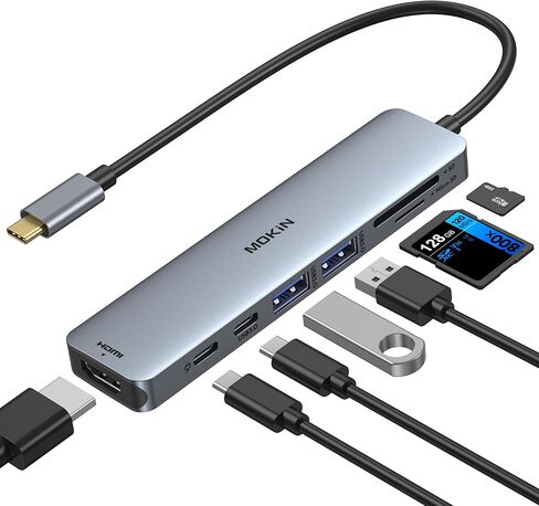 MOKiN 10 جيجابت في الثانية USB C Hub Ethernet، محول USB C 7 في 1 لجهاز MacBook Pro/Air مع 4K@60HZ HDMI، 3*USB-C بيانات 10 جيجابت في الثانية، RJ45، USB 2.0، 100W PD، USB C Dongle لجهاز MacBook Pro/Air/Dell /إتش بي/ثينك باد/لينوفو. in Kuwait
