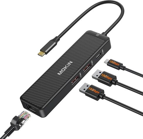 MOKiN 10Gbps USB C Hub Ethernet, 7 in 1 USB C Adapter for MacBook Pro/Air with 4K@60HZ HDMI, 3*USB-C 10Gbps Data, RJ45, USB 2.0, 100W PD, USB C Dongle for MacBook Pro/Air/Dell/HP/Thinkpad/Lenovo. in Saudi Arabia