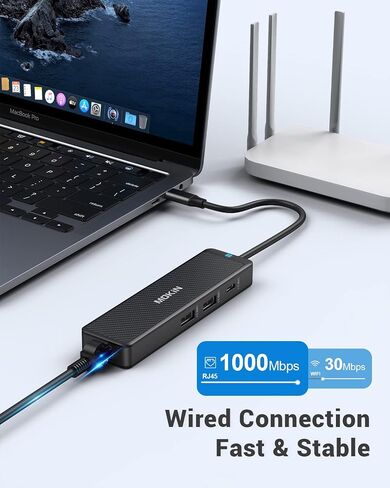 MOKiN 10Gbps USB C Hub Ethernet, 7 in 1 USB C Adapter for MacBook Pro/Air with 4K@60HZ HDMI, 3*USB-C 10Gbps Data, RJ45, USB 2.0, 100W PD, USB C Dongle for MacBook Pro/Air/Dell/HP/Thinkpad/Lenovo. in Saudi Arabia