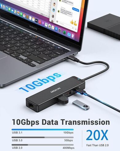 MOKiN 10Gbps USB C Hub Ethernet, 7 in 1 USB C Adapter for MacBook Pro/Air with 4K@60HZ HDMI, 3*USB-C 10Gbps Data, RJ45, USB 2.0, 100W PD, USB C Dongle for MacBook Pro/Air/Dell/HP/Thinkpad/Lenovo. in Saudi Arabia