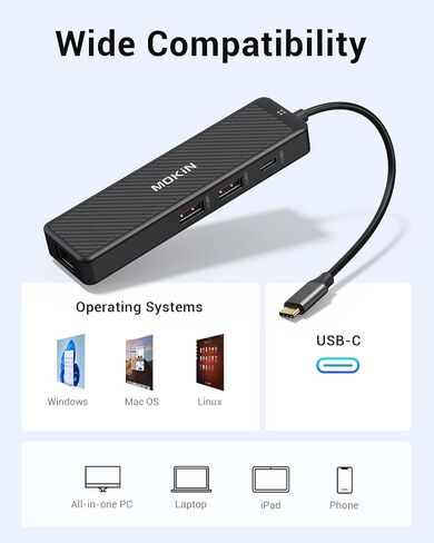 MOKiN 10Gbps USB C Hub Ethernet, 7 in 1 USB C Adapter for MacBook Pro/Air with 4K@60HZ HDMI, 3*USB-C 10Gbps Data, RJ45, USB 2.0, 100W PD, USB C Dongle for MacBook Pro/Air/Dell/HP/Thinkpad/Lenovo. in Saudi Arabia