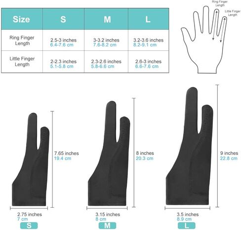 Palm Rejection Gloves with Two Fingers for Paper Sketching, iPad, Graphics Drawing Tablet, Suitable for Left and Right Hand (Small) in Saudi Arabia
