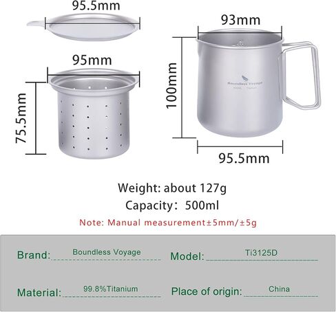 Boundless Voyage Titanium 500ml Mug with Lid and Strainer Filter Ultralight Tea Cup with Partable Foldable Handles for Outdoor Camping Hiking Backpacking (500ml Cup) in Saudi Arabia