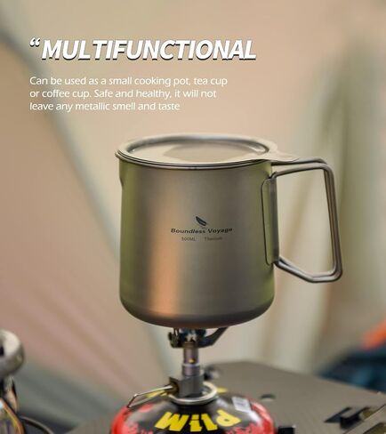 Boundless Voyage Titanium 500ml Mug with Lid and Strainer Filter Ultralight Tea Cup with Partable Foldable Handles for Outdoor Camping Hiking Backpacking (500ml Cup) in Saudi Arabia