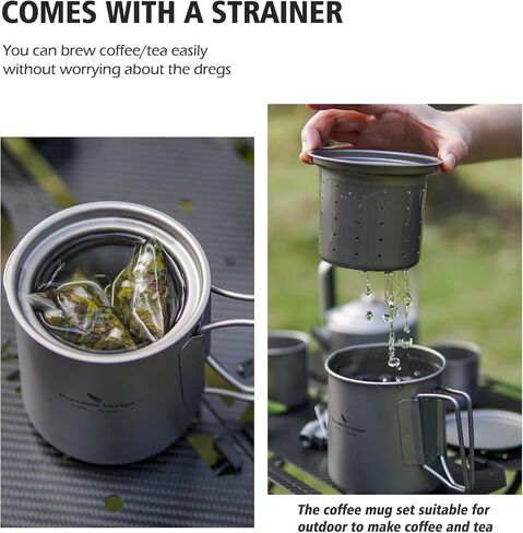 Boundless Voyage Titanium 500ml Mug with Lid and Strainer Filter Ultralight Tea Cup with Partable Foldable Handles for Outdoor Camping Hiking Backpacking (500ml Cup) in Saudi Arabia
