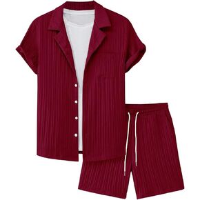 GORGLITTER Men's 2 Piece Outfits Short Sleeve Pocket Button Down Shirt and Drawstring Shorts Set in Kuwait