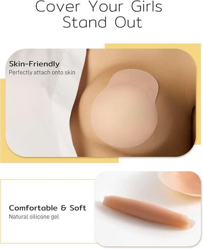 Niidor Nipple Pasties For Women, Invisible Nipple Covers Stickers With Lift, Silicone Breast Lift Sticky Bra For Dress Creme 10CM/3.94INCH Diameter in Kuwait