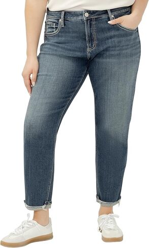 Silver Jeans Co. Women's Plus Size Boyfriend Mid Rise Slim Leg Jeans in Kuwait