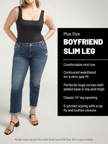 Silver Jeans Co. Women's Plus Size Boyfriend Mid Rise Slim Leg Jeans in Kuwait