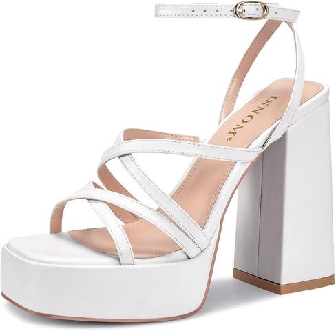 ISNOM Platform Chunky Heels for Women, Block Heel Sandals with Open Square Toe and Ankle Strap in Saudi Arabia