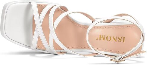ISNOM Platform Chunky Heels for Women, Block Heel Sandals with Open Square Toe and Ankle Strap in Saudi Arabia