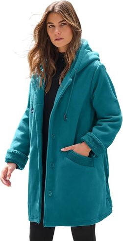 زر Roaman's Women Plus Butting Butting Front Plush Fleece Coat in Saudi Arabia