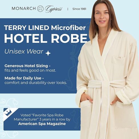 Terry Lined Microfiber Hotel Robe - Luxury Spa Bathrobe by Monarch/Cypress in Kuwait