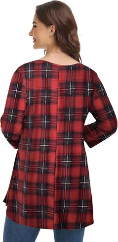 MONNURO Womens Plus Size Henley Shirts Button Up V Neck Pleated Tunic Tops Casual Blouse 3/4 Sleeve in Kuwait