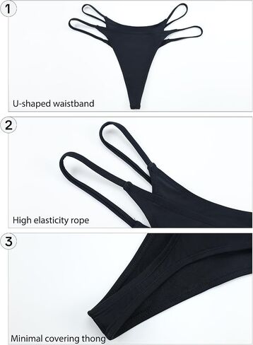 SHEKINI Womens Cut Out Thong Bikini Bottoms Low Waisted Strappy Swim Briefs in Saudi Arabia