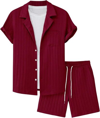 GORGLITTER Men's 2 Piece Outfits Short Sleeve Pocket Button Down Shirt and Drawstring Shorts Set in Kuwait