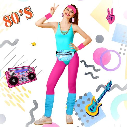 CICOCI 80s الزي للنساء ملابس تجريب زي مع 80s اكسسوارات مجموعة الرجعية تدفئة الساق الطرف عقال in Saudi Arabia