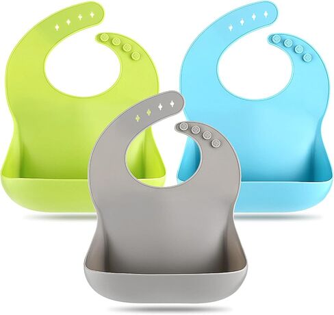 Eascrozn Silicone Baby Bibs for Babies & Toddlers Set of 3, BPA Free Unisex Soft Adjustable Fit Waterproof Feeding Bibs in Saudi Arabia