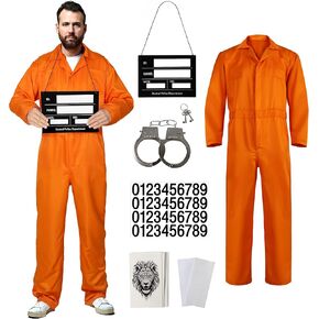 HOMELEX Men's Orange Prisoner Costume Jumpsuit - Adult Jail Inmate Criminal Holes Outfit Convict for Halloween in Saudi Arabia