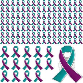 Batiyeer 100 Pcs Suicide Prevention Awareness Ribbon Pin Bulk Purple Teal Ribbon Lapel Pins Sexual Assault Awareness Pin for Women Man Public Charity Campaign Supplies in Kuwait