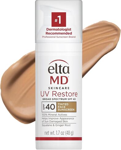 EltaMD UV Restore Face Sunscreen، عامل حماية من الشمس SPF 40 معدني لإصلاح البشرة المتضررة من الشمس، ويحسن ليونة البشرة ورطوبتها، مركب من أكسيد الزنك، يوصي به أطباء الجلدية، أنبوب 2 أونصة in Saudi Arabia
