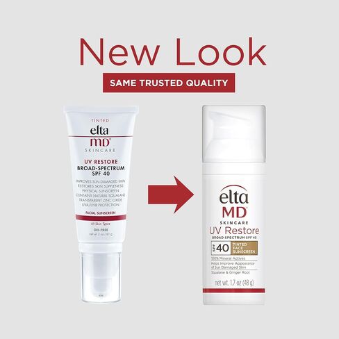 EltaMD UV Restore Face Sunscreen، عامل حماية من الشمس SPF 40 معدني لإصلاح البشرة المتضررة من الشمس، ويحسن ليونة البشرة ورطوبتها، مركب من أكسيد الزنك، يوصي به أطباء الجلدية، أنبوب 2 أونصة in Saudi Arabia