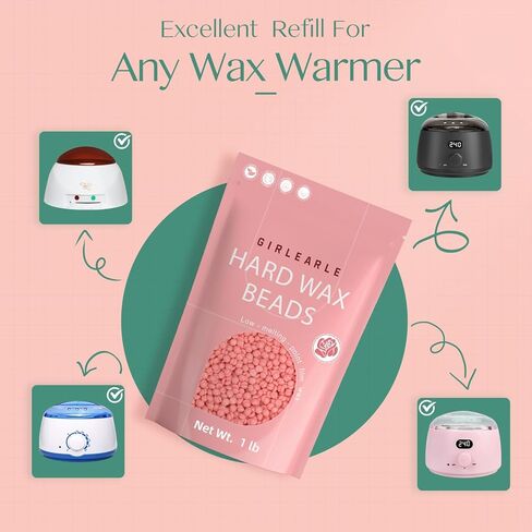 خرز شمع GIRLEARLE بوزن 1 رطل لإزالة الشعر - يمكن إعادة ملء خرزات الشمع الصلبة غير المعطرة لإزالة الشعر بالشمع الاحترافي لكامل الجسم - مثالية للوجه والبيكيني البرازيلي والساقين وتحت الإبطين في المنزل للنساء والرجال (أبيض) in Kuwait