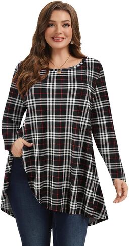 LARACE Plus Size Tunic Tops Long Sleeve Shirts for Women Swing Flowy Loose Fit Clothes for Leggings in Kuwait