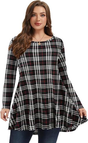 LARACE Plus Size Tunic Tops Long Sleeve Shirts for Women Swing Flowy Loose Fit Clothes for Leggings in Kuwait