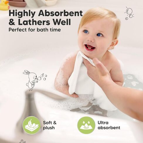 6-Pack Organic Baby Washcloths – Soft Bamboo Washcloth, Baby Wash Cloths, Baby Wash Cloth for Newborn, Kids, Baby Towels, Baby Bath Essentials, Face Towel, Face Cloths for Washing Face (White) in Kuwait