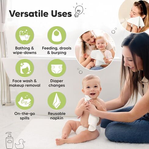 6-Pack Organic Baby Washcloths – Soft Bamboo Washcloth, Baby Wash Cloths, Baby Wash Cloth for Newborn, Kids, Baby Towels, Baby Bath Essentials, Face Towel, Face Cloths for Washing Face (White) in Kuwait