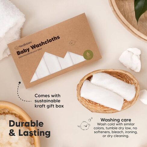 6-Pack Organic Baby Washcloths – Soft Bamboo Washcloth, Baby Wash Cloths, Baby Wash Cloth for Newborn, Kids, Baby Towels, Baby Bath Essentials, Face Towel, Face Cloths for Washing Face (White) in Kuwait