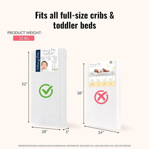 Dream On Me Nap Nest Baby Crib Mattress, GREENGUARD Gold, Made in USA | Waterproof Cover, 88 Coil Spring Support, BSA Verified, ASTM & CPSC Tested, Fits Full Size Crib and Toddler Bed 52"x28"x5" in Saudi Arabia