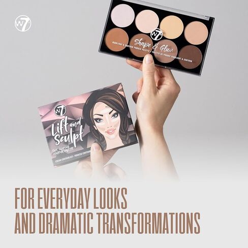 W7 Lift & Sculpt Cream Contour Kit - Concealing, Highlighting & Contouring Makeup Palette - Step-by-Step Instructions Included in Kuwait