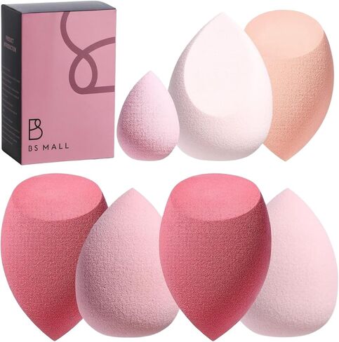 Makeup Sponge Set BS-MALL Blender Sponges 7 Pcs for Liquid, Cream, and Powder, Multi-colored with 1 Mini Makeup Sponge Pink (A-HotPink) in Kuwait