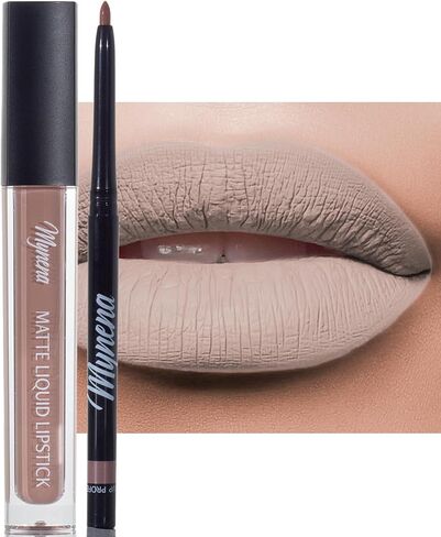 Mynena Dark Brown Matte Liquid Lipstick & Liner Kit | Long-Lasting, Waterproof | Full Coverage, No Smudge | Cocoa in Saudi Arabia