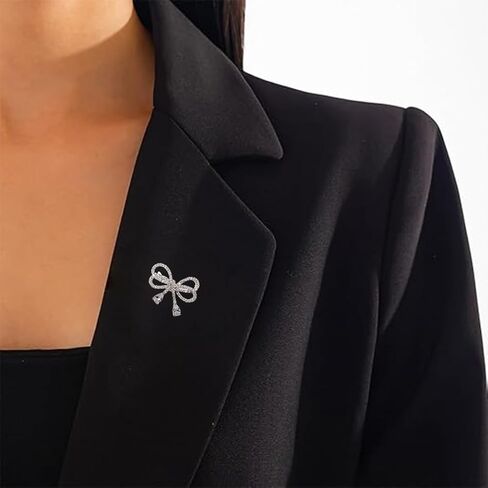 Statement Silver Cubic Zirconia Bow Brooches Pins for Women, Stylish Bling Crystal Bow Knot Brooch Pin Retro Charm Dress Suit Costume Accessory Jewelry in Saudi Arabia