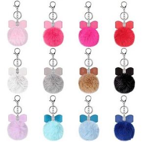 BetterJonny 12 Pcs Colored Heart Pom Pom Keychain, 2.4inch Multicolor Heart Shape Fluffy Ball Faux Fur Keyring Pom Pom Puff Ball with Keychain for DIY keychain Women Pendant Accessories in Saudi Arabia