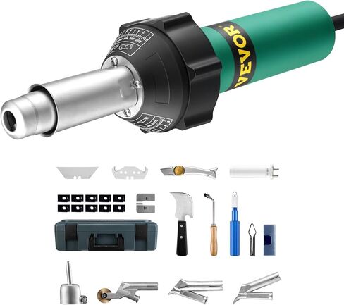 VEVOR Hot Air Plastic Welder, 1600W Hot Air Torch Pistol, 122-1112℉ PVC TPO Vinyl Heat Gun Welding Torch, Plastic Roofing Welding Kit with 11 Accessories- Toolbox, Nozzle, Roller, Blades for PP/PE/PVC in Saudi Arabia