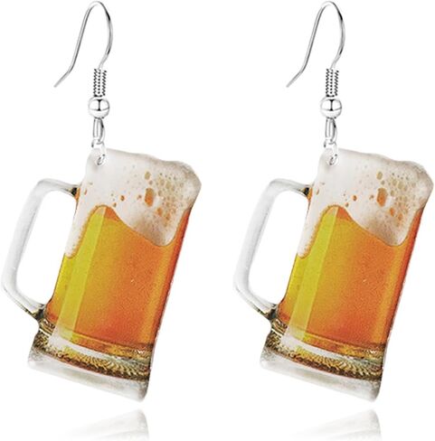WCRAZYE Funny Beer Bottle & Mug Earrings - Drinks Bottle Drop Dangle Earrings - Creative Food Jewelry in Saudi Arabia