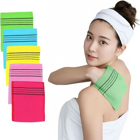 Korean Exfoliating Mitt, Large Size, 5 Colors, Back and Body Exfoliating Washcloth for Removing Dry, Reusable (Mix, 5) in Saudi Arabia